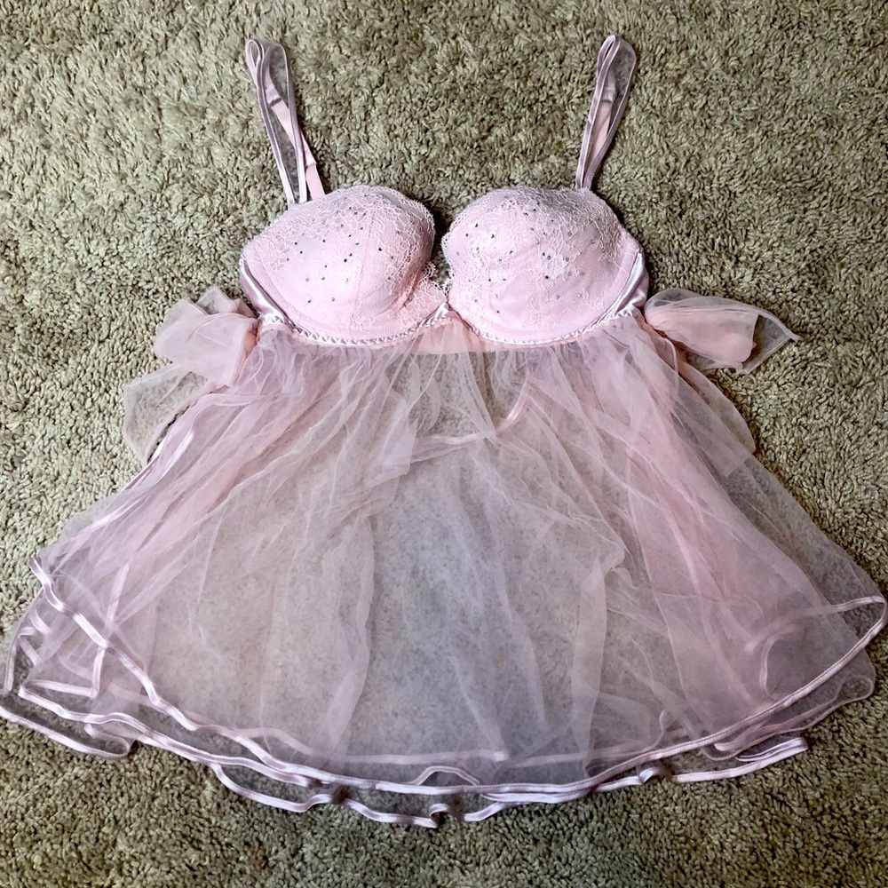 Victoria Secret Lingerie Pink Tulle Babydoll